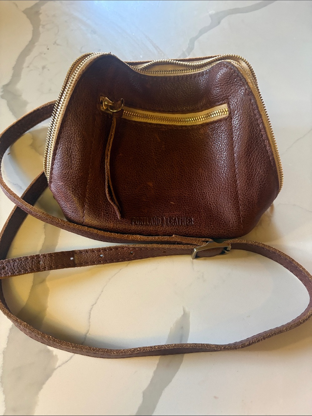 Portland Leather Goods Toaster Camera Bag Brown Leather Crossbody